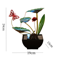 Ornement de bureau en métal en forme de feuille de lotus avec décoration papillon et humidificateur à circulation d'eau