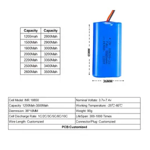 Oem inr 18650 2s2p 7.4V 3000mAh 4000mAh 6000mAh 7000mAh Li-ion Lithium inr18650 có thể sạc lại pin cho âm thanh không dây