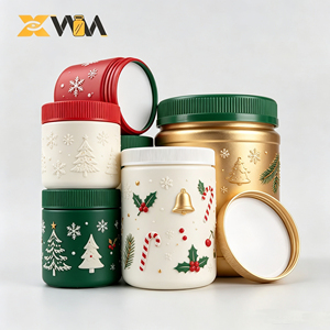 Botellas de Plástico Navideñas para Almacenamiento, Frascos Redondos Vacíos con Tapas, Cinta de Copo de Nieve, Envases para Regalos con Diseño de Árbol, para Alimentos - Product Image 3
