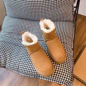 Zapatos de lujo para mantener el calor, botines, piel de vaca marrón, lana gruesa, botas de nieve de invierno para mujer, informales - Product Image 4