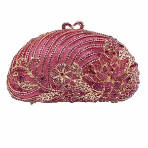 Bolso de Mano Elegante para Mujer con Pedrería Floral, Bolso de Noche con Cristal de Loto 3D, Correa de Cadena Metálica, Bolso Tipo Clutch para Cócteles - Product Image 1