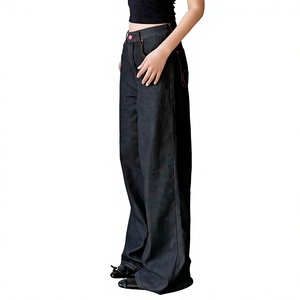 <b>Women</b> Vintage Dark Wash Wide Leg <b>Jeans</b> Low Rise <b>Baggy</b> Fit Denim Pants Red Stitching Streetwear Loose Fit Casual <b>Jeans</b> Custom - Product Image 6