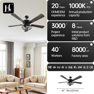 Ventilateur de plafond industriel moderne de 52 pouces avec cage, lumière LED et télécommande intelligente pour salon - Product Image 5