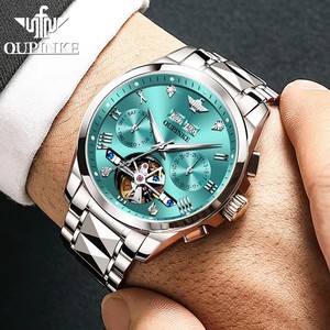 OUPINKE 3186 Men's Watches Skeleton Flywheel <b>Automatic</b> Mechanical Watch for Men Luxury Brand Dual Calendar Display <b>Wristwatch</b> - Product Image 3