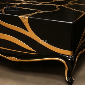 <span class=keywords><strong>Tavolino</strong></span> da Caffè Monolitico con Venature Dorate |   Lacca Nera di Lusso &amp;   Tavolo Decorativo con Intarsi in Oro - EKAR FURNITURE - Product Image 5