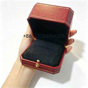 Luxury Style Red Ring Jewelry <b>Box</b> Hot Stamped Gold Decor <b>Velvet</b> Interior Wedding Engagement Ring <b>Storage</b> Gift Jewelry <b>Box</b> - Product Image 4