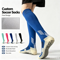 Chaussettes de sport pour hommes, longues et épaisses, de haute qualité, multicolores, antidérapantes, avec fond en tissu éponge, pour le football
