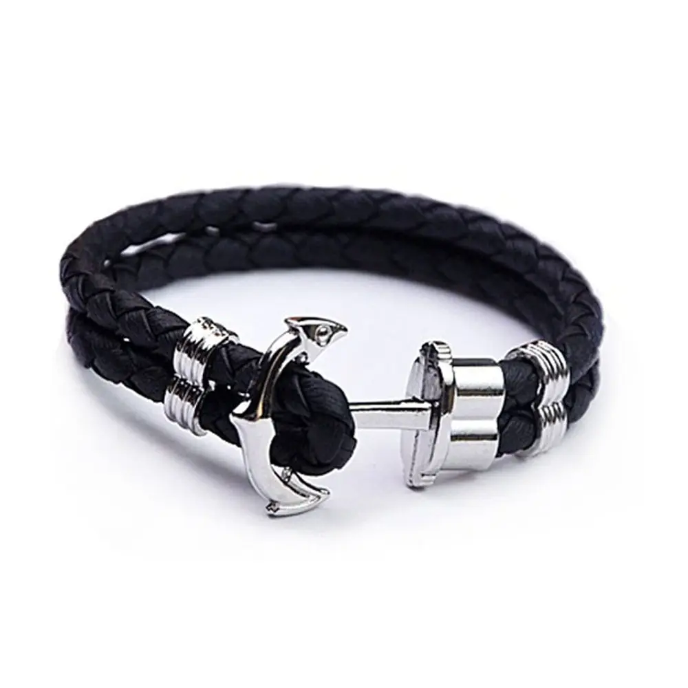 simple creative fashion men anchor leather rope lovers bracelet jewelry accessories