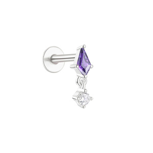 Pendiente de cartílago con rosca de plata de ley S925 chapado en oro, circonita en forma de cometa, parte trasera plana, minimalista, hipoalergénico, regalo - Product Image 5