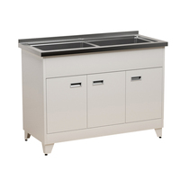 Évier double en acier inoxydable pour cuisine commerciale moderne avec armoire de rangement blanche à 3 portes pour cuisine et buanderie