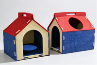 Lit pour chat Villa Color Block, couleur contrastée rouge et bleu, maison pour chat en feutre épaissi semi-fermée, utilisable toute l'année