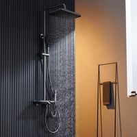 Smart LED thermostatique pluie douche ensemble pistolet gris mural affichage de la température robinet laiton matériel Jet pour salle de bain