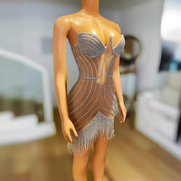Mini-robe de soirée scintillante de luxe avec strass et franges, robe courte sexy pour la scène de danse, pour une vie nocturne glamour