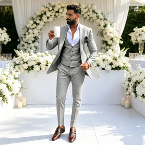 Trajes de Hombre Personalizados al por Mayor, Corte Slim Fit, Solapa de Muesca, <span class=keywords><strong>Traje</strong></span> de Negocios, Esmoquin, Blazer, <span class=keywords><strong>Chaleco</strong></span> y Pantalón para <span class=keywords><strong>Novio</strong></span> - Product Image 1
