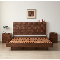 Lit double maître en bois massif de noyer noir et cerisier nord-américain de style moderne, meubles de chambre à coucher en forme de cube