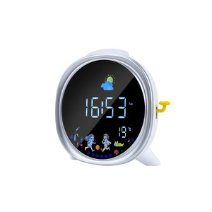 นาฬิกาปลุกอัจฉริยะพร้อมหน้าจอแอลอีดีแอลซีดีสำหรับเด็ก ของขวัญก่อนนอน รูปทรงวงกลม ใช้พลังงานจากแบตเตอรี่ - Product Image 2
