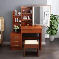 Coiffeuse compacte en MDF pour petite chambre avec tiroir verrouillable, tabouret rembourré, idéale pour les appartements étroits