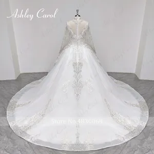 Ashley Carol 100% fotos reales vestidos de novia para mujer Chic alto lentejuelas semitransparente vestido real Vestidos De Novia - Product Image 2
