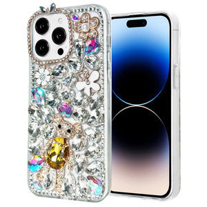 Luxury 3D Handmade Clear Flower and <b>Cute</b> <b>Bear</b> Diamond Phone Case for iPhone 17 Pro Max -Handmade Rhinestone for Girls Women - Product Image 1