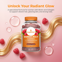 Gomitas Multivitamínicas AegleWell OEM para Mujer con Biotina y Colágeno, Sabor Frambuesa, 10 Vitaminas y Minerales para el Bienestar General