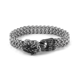 Bracciale Vichingo in Acciaio Inossidabile con Chiusura a Testa di Lupo, Gioiello Vichingo, Regalo Turistico Norreno - Product Image 1