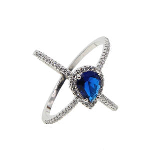 Bague de doigt entier pour femme en zircon et saphir bleu, ornée de pierres colorées et <span class=keywords><strong>d</strong></span>'un motif en X - Product Image 4