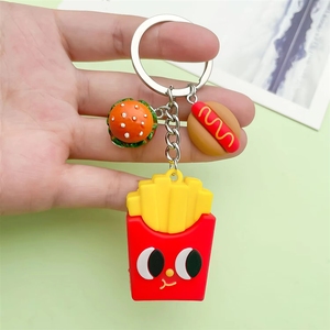 Porte-clés 3D mignon de restauration rapide, <span class=keywords><strong>mini</strong></span>-attrape-somnoleurs en forme de <span class=keywords><strong>burger</strong></span>, pizza, frites, hot-dog, beignet, pain, pendentif de sac à chaîne, thème snack - Product Image 4