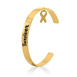 Ювелирные изделия, Браслет-манжета для рака молочной железы с гравировкой, надпись «Hope», золотой тональный открытый регулируемый браслет с именем