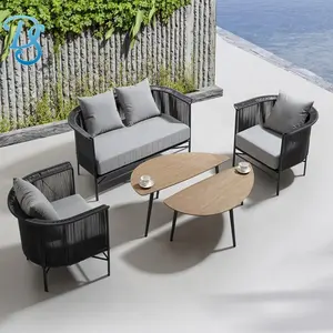 새로운 스타일 정원 로프 소파 세트. 고품질 옥외 알루미늄 소파 및 테이블.
