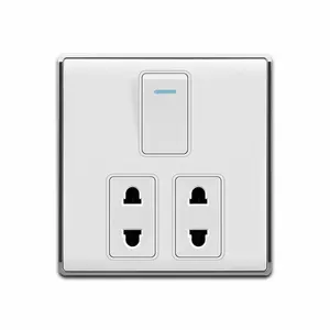 250 V Universal British Standard 16 A 1 gang 1/2 way wall switch with double 2 pin socket