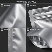 Sacs de conservation alimentaire en aluminium argenté avec fermeture éclair refermable, personnalisables avec logo imprimé, en PET de qualité alimentaire, réutilisables, sacs à fond plat