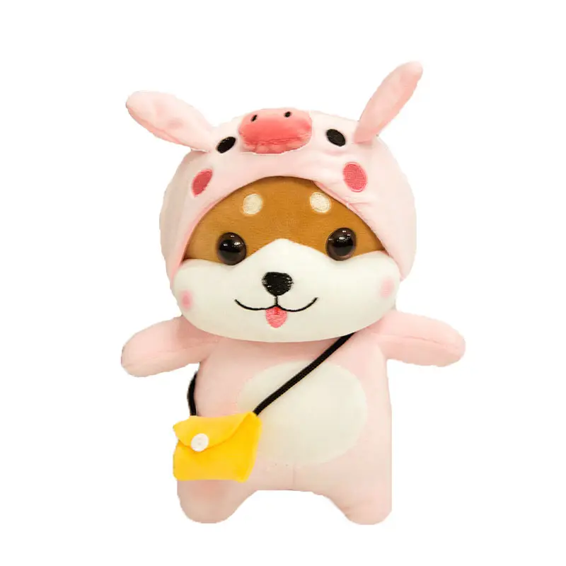 Tigre Reno Piggy Dino con capucha Spandex Akita Inu japonés relleno perro suave peluche Chiba Shiba transformación Plushie 28cm