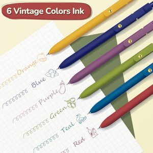 6 pezzi in oro <span class=keywords><strong>Vintage</strong></span> <span class=keywords><strong>penne</strong></span> Gel 0.5mm colorate con inchiostro colorato per il Journaling Note prendendo plastica liscia per ufficio - Product Image 2