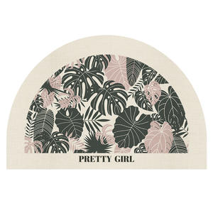 Tapis de salle de bain demi-cercle floral imitation lin antidérapant absorbant séchage rapide pour la maison - Product Image 5