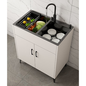 Fregadero <span class=keywords><strong>de</strong></span> Cocina Comercial <span class=keywords><strong>de</strong></span> <span class=keywords><strong>Acero</strong></span> <span class=keywords><strong>Inoxidable</strong></span> Grueso, Nuevo Fregadero Vertical Móvil <span class=keywords><strong>para</strong></span> Verduras con Soporte - Product Image 2