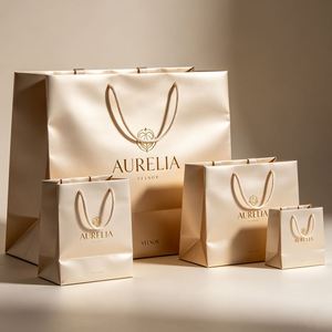 Sac en papier cartonné blanc avec poignées en ruban, logo personnalisé imprimé pour les emballages de cadeaux de luxe, la vente au détail et les petites entreprises - Product Image 2