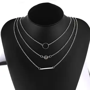 Großhandel Drei Schichten Geometrische Anhänger Halskette Kette für Frauen