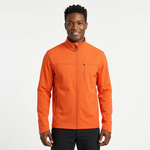Chaqueta de forro polar naranja para hombre con cremallera completa, cuello alto, estilo deportivo, manga larga y cierre de cremallera. - Product Image 1