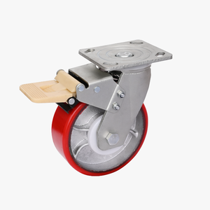 Rodízios Industriais de Alta Resistência 100mm 125mm <span class=keywords><strong>150mm</strong></span> 200mm com Núcleo de Ferro Fundido e Roda de PU Vermelha - Product Image 4