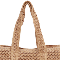 Sac fourre-tout unisexe en raphia naturel sac de plage brodé lettres noires décontracté vacances shopping style dame polyester
