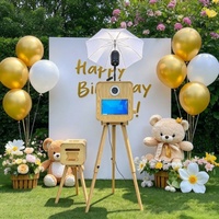 Boîte photo portable en bois avec écran tactile de 15,6 pouces compatible avec les appareils photo reflex numériques et les imprimantes pour les anniversaires, les mariages, les fêtes et les événements