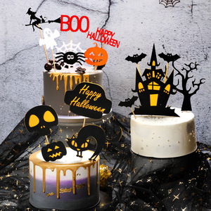 Halloween Cake Toppers Black Castle Bat with Flag Pumpkin Witch Halloween Party Decoration Cake Topper - Product Image 1