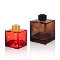 Bouteille diffuseur de parfum vide en verre ambré carré, 100 ml, 200 ml, pour la maison, aromathérapie, avec couvercle, vente en gros