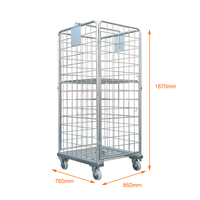 TER L850XD760XH1870mm Chariot de rangement pliable à 4 côtés en métal, cage à roulettes en treillis métallique, équipement de transport TR-85761870-B