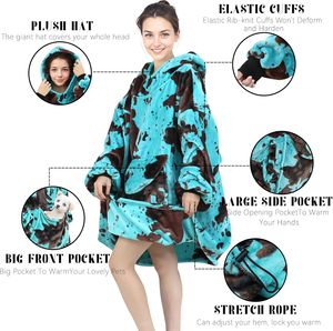 Cobertor Jacquard Vestível Azul, Moletom de Fleece Confortável com Capuz, Mangas e Bolso, Manta Portátil de Pelúcia, Presente para Adultos - Product Image 3