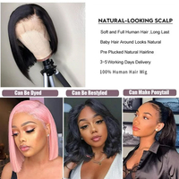 Wig Rambut Asli Bob Pendek Lurus Murah dengan Poni, Wig Bob Pendek Transparan HD Lace, Wig Bob Pendek Rambut Mink Brasil untuk Wanita Kulit Hitam