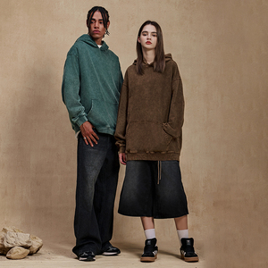 Wholesale 420 gsm Cotton Hoodies Men Screen Printing Spring Customized Oversized Drop Shoulder Heavyweight Acid Wash Hoodies - Product Image 2