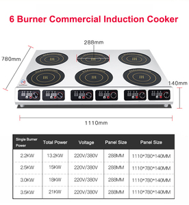 Cocina de inducción de 6 quemadores de 3500W de uso comercial para cantinas de estación de aceite - Product Image 2