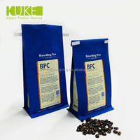Sachet de recyclage de marque personnalisée, pochette en feuille d'aluminium à fermeture éclair mate à fond plat pour sacs d'emballage de café en étain avec valve