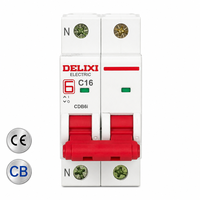 Disjoncteur miniature DELIXI CDB6i MCB 2P C16 6kA 10kA 230V Protection contre les surcharges et les courts-circuits Norme IEC En stock